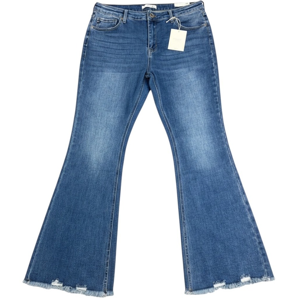 KanCan Women 18W High Rise Bootcut Jeans Medium Wash Raw Hem KC11259M-P NEW